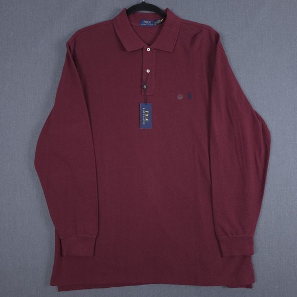 Polo Ralph Lauren Mesh Long Sleeve Polo Shirt Mens 2XLT Burgundy Pullover